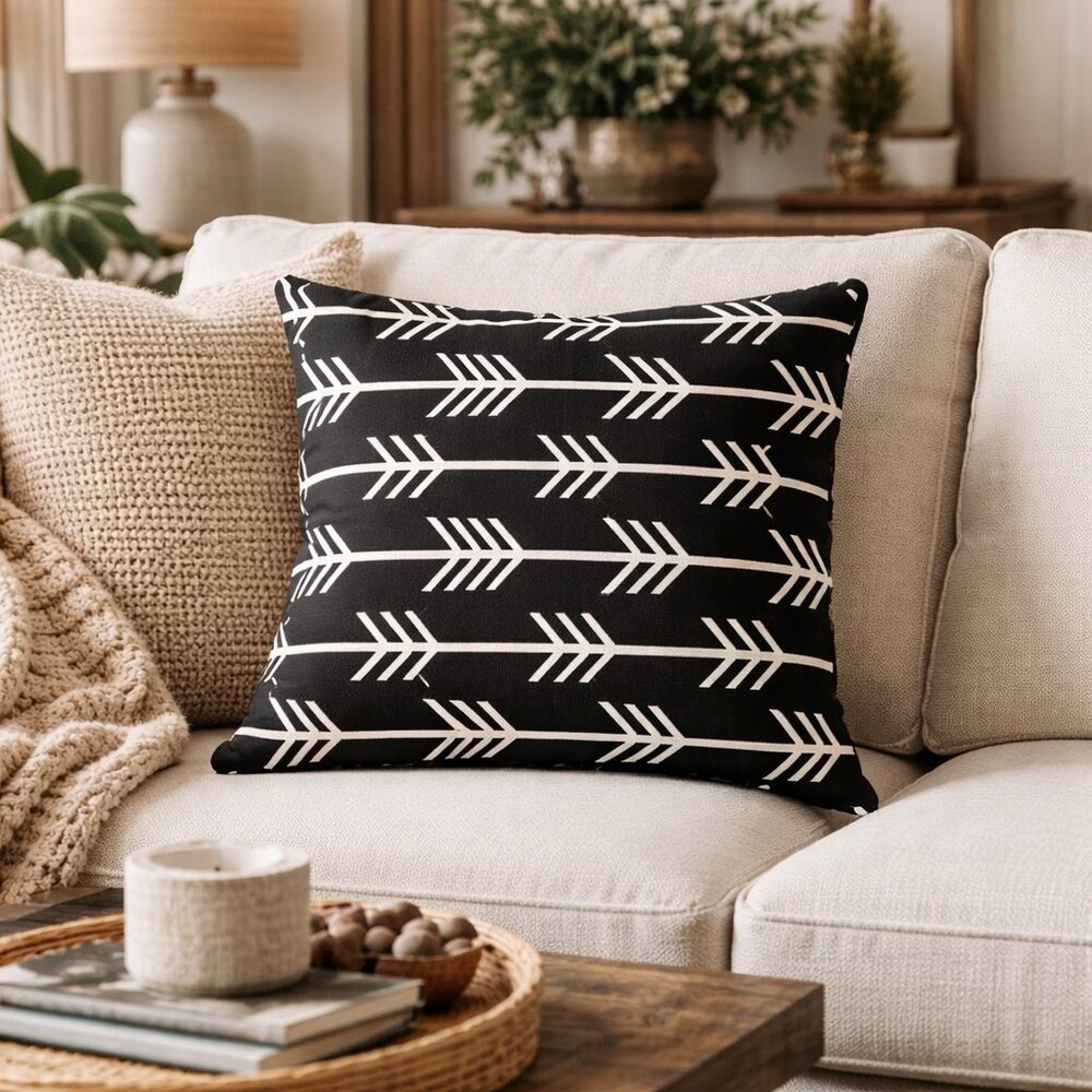 JinStyles Black and White Arrow Pillow Cushion Cover